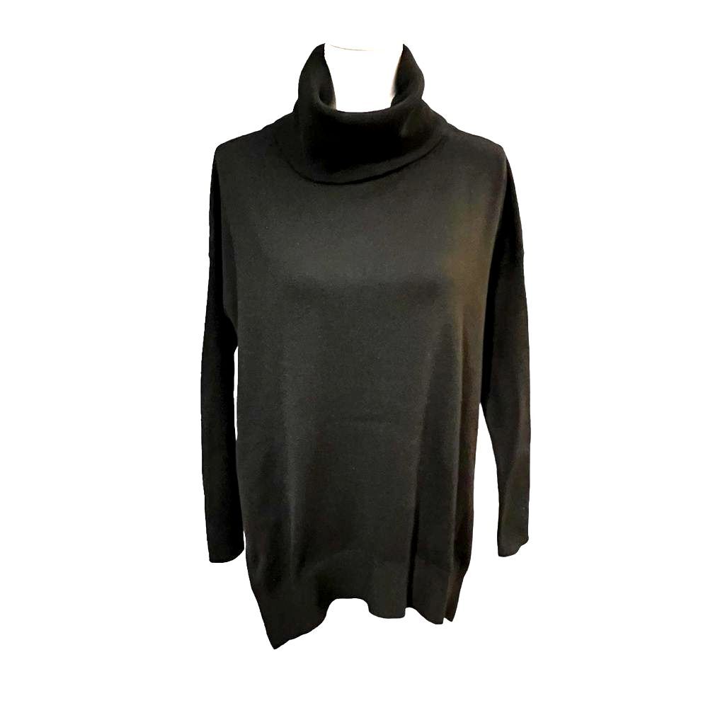 Sweet Romeo Black High-Low Turtleneck Sweater MEDIUM Lagenlook Minimalist